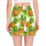 White Tropical Pineapple Pattern Print Side Slit Mini Skirt