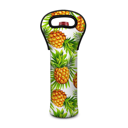 White Tropical Pineapple Pattern Print Single Neoprene Wine Tote