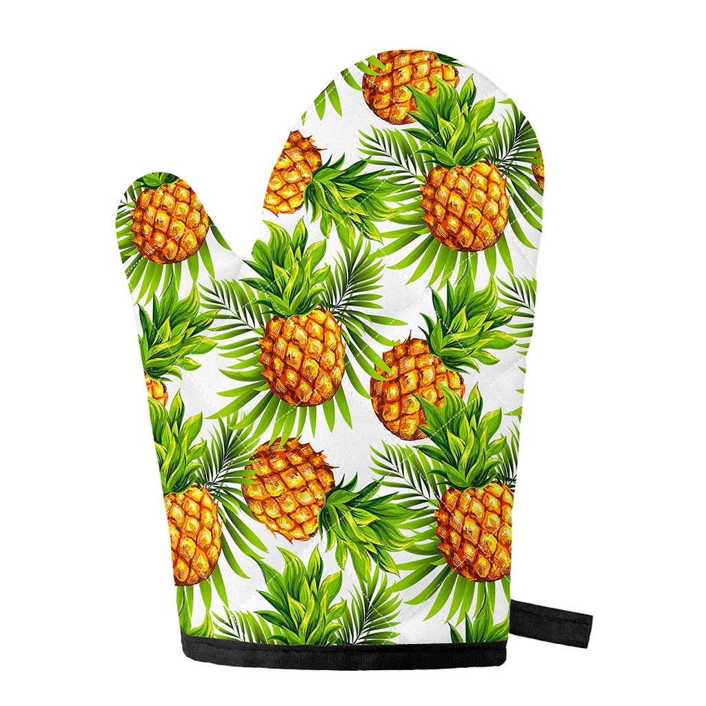 White Tropical Pineapple Pattern Print Single Oven Mitt