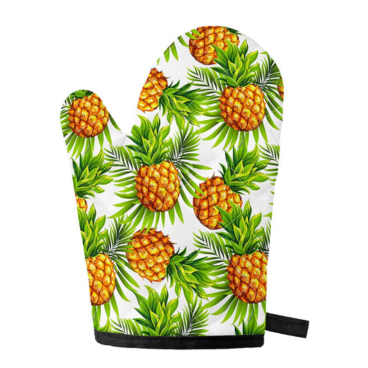 White Tropical Pineapple Pattern Print Single Oven Mitt