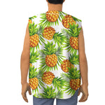 White Tropical Pineapple Pattern Print Sleeveless Baseball Jersey