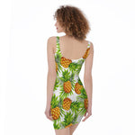 White Tropical Pineapple Pattern Print Sleeveless Bodycon Dress