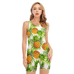White Tropical Pineapple Pattern Print Sleeveless One Piece Swimsuit