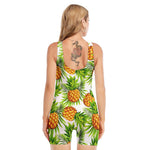 White Tropical Pineapple Pattern Print Sleeveless One Piece Swimsuit