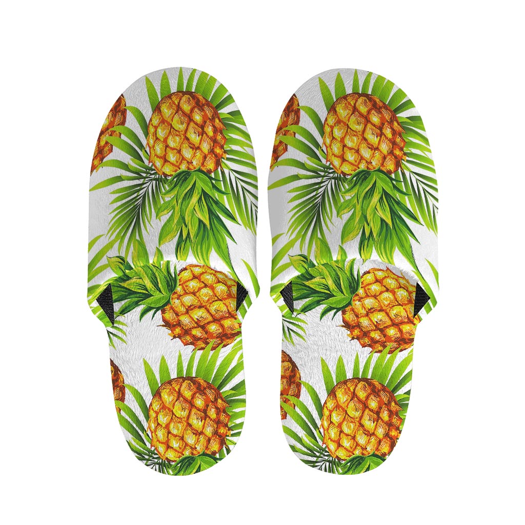 White Tropical Pineapple Pattern Print Slippers