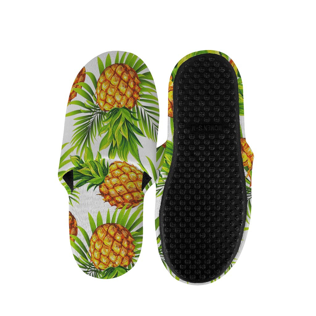 White Tropical Pineapple Pattern Print Slippers