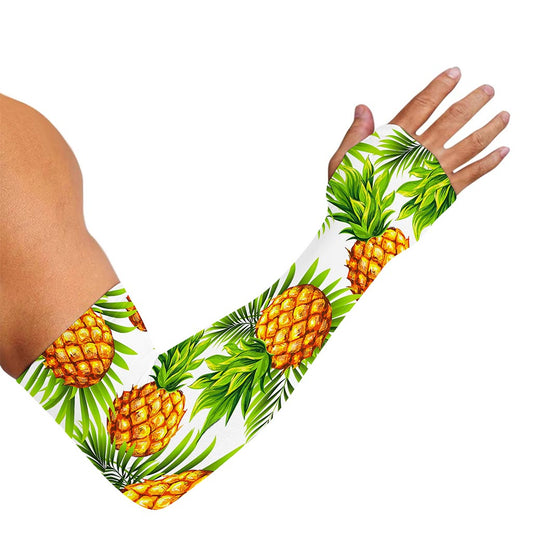 White Tropical Pineapple Pattern Print Sun Protection Arm Sleeves