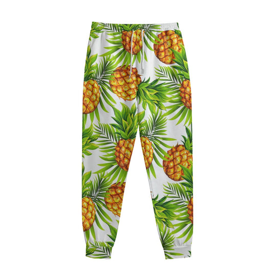 White Tropical Pineapple Pattern Print Sweatpants