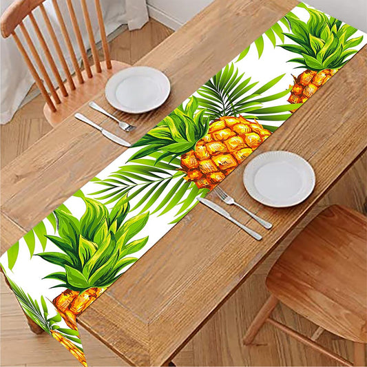 White Tropical Pineapple Pattern Print Table Runner