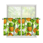 White Tropical Pineapple Pattern Print Tier Curtains