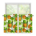 White Tropical Pineapple Pattern Print Tier Curtains