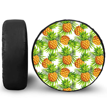 White Tropical Pineapple Pattern Print Tire Cover