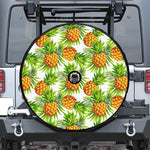 White Tropical Pineapple Pattern Print Tire Cover With Camera Hole