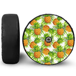 White Tropical Pineapple Pattern Print Tire Cover With Camera Hole