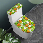White Tropical Pineapple Pattern Print Toilet Lid And Tank Cover Set