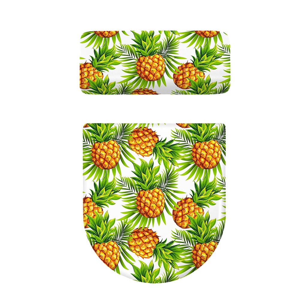 White Tropical Pineapple Pattern Print Toilet Lid And Tank Cover Set