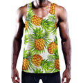 White Tropical Pineapple Pattern Print Men's Workout Tank Top