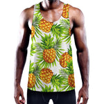 White Tropical Pineapple Pattern Print Training Tank Top