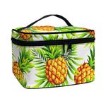 White Tropical Pineapple Pattern Print Travel Makeup Bag