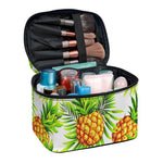 White Tropical Pineapple Pattern Print Travel Makeup Bag