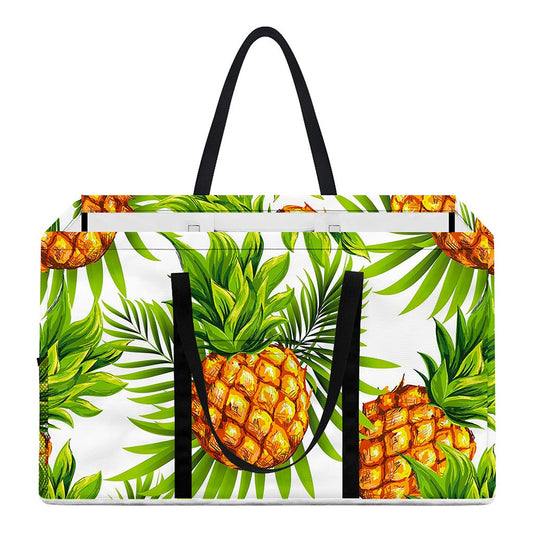 White Tropical Pineapple Pattern Print Utility Tote Bag