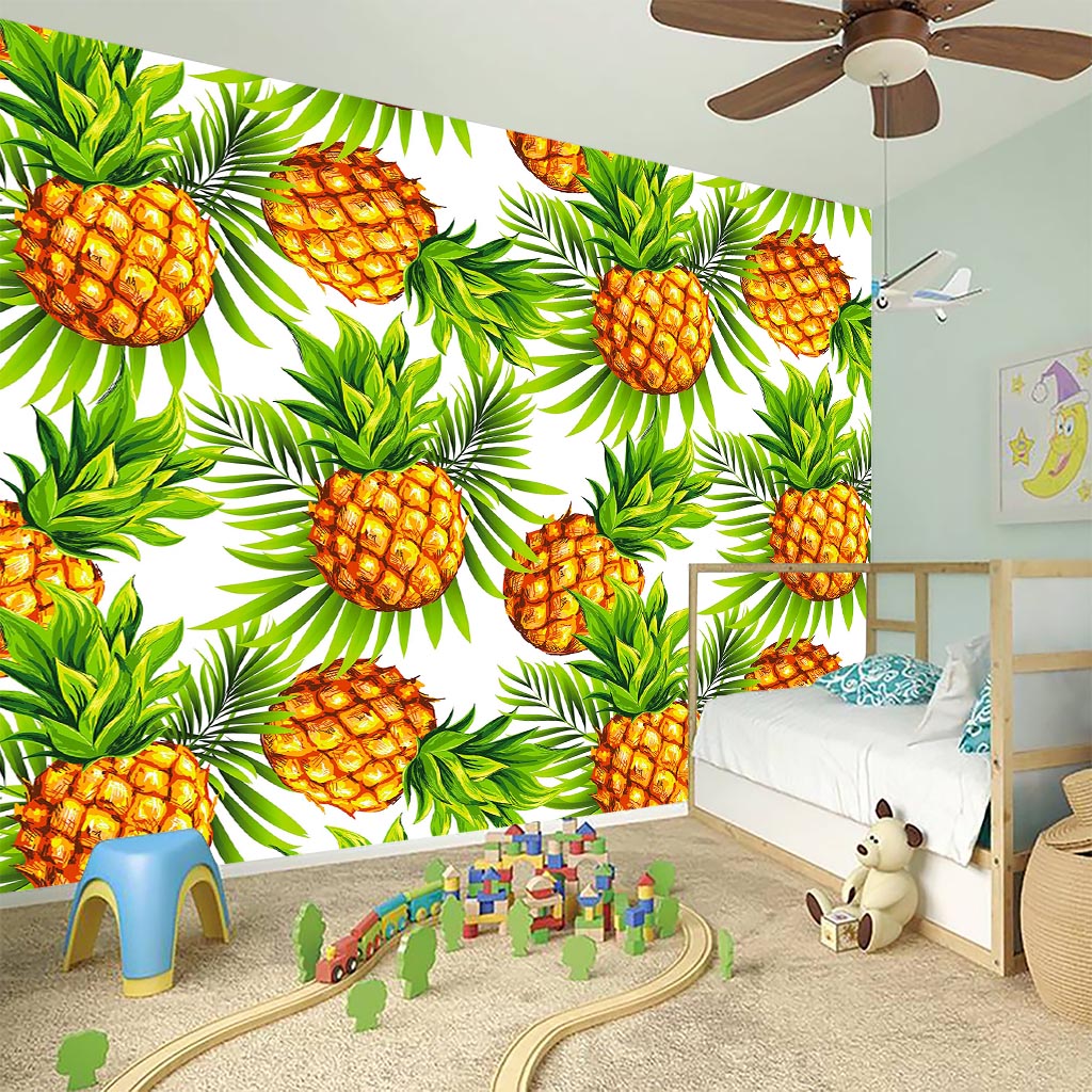 White Tropical Pineapple Pattern Print Wall Sticker