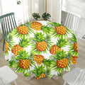 White Tropical Pineapple Pattern Print Waterproof Round Tablecloth