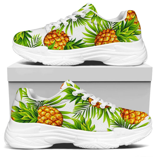 White Tropical Pineapple Pattern Print White Chunky Shoes