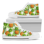 White Tropical Pineapple Pattern Print White High Top Sneakers