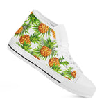 White Tropical Pineapple Pattern Print White High Top Sneakers