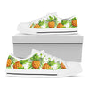 White Tropical Pineapple Pattern Print White Low Top Sneakers