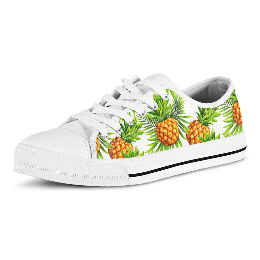 White Tropical Pineapple Pattern Print White Low Top Sneakers