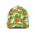 White Tropical Pineapple Pattern Print White Mesh Trucker Hat