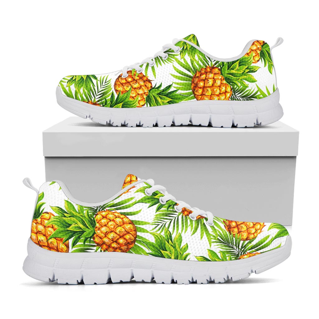 White Tropical Pineapple Pattern Print White Running Shoes