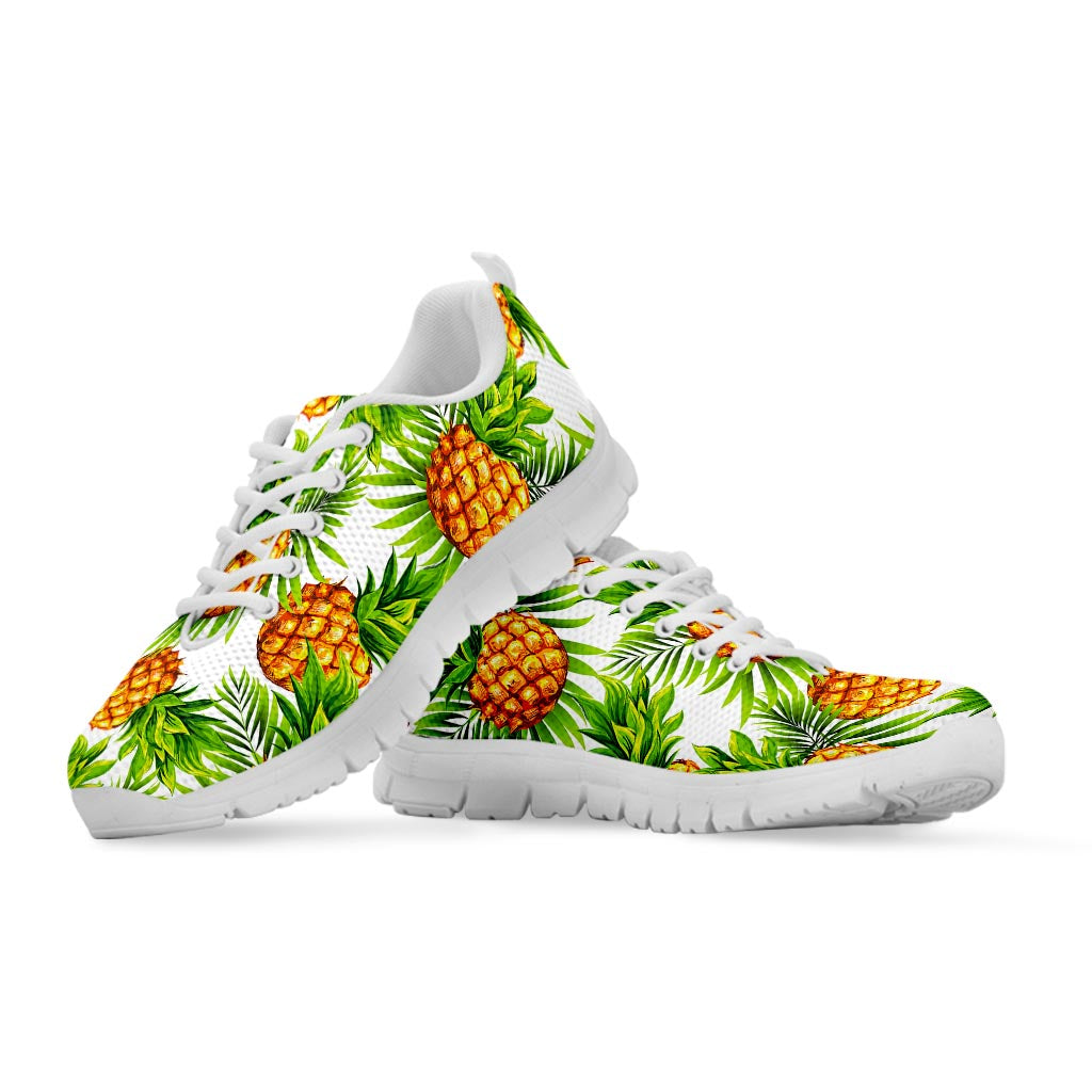 White Tropical Pineapple Pattern Print White Running Shoes