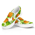 White Tropical Pineapple Pattern Print White Slip On Sneakers