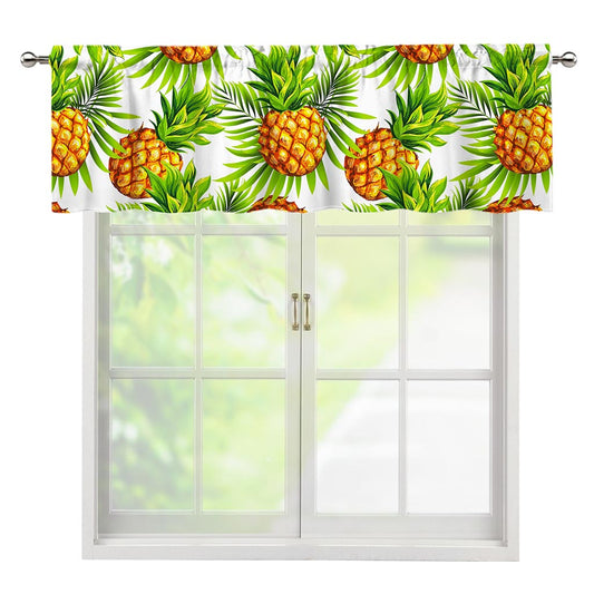 White Tropical Pineapple Pattern Print Window Valance