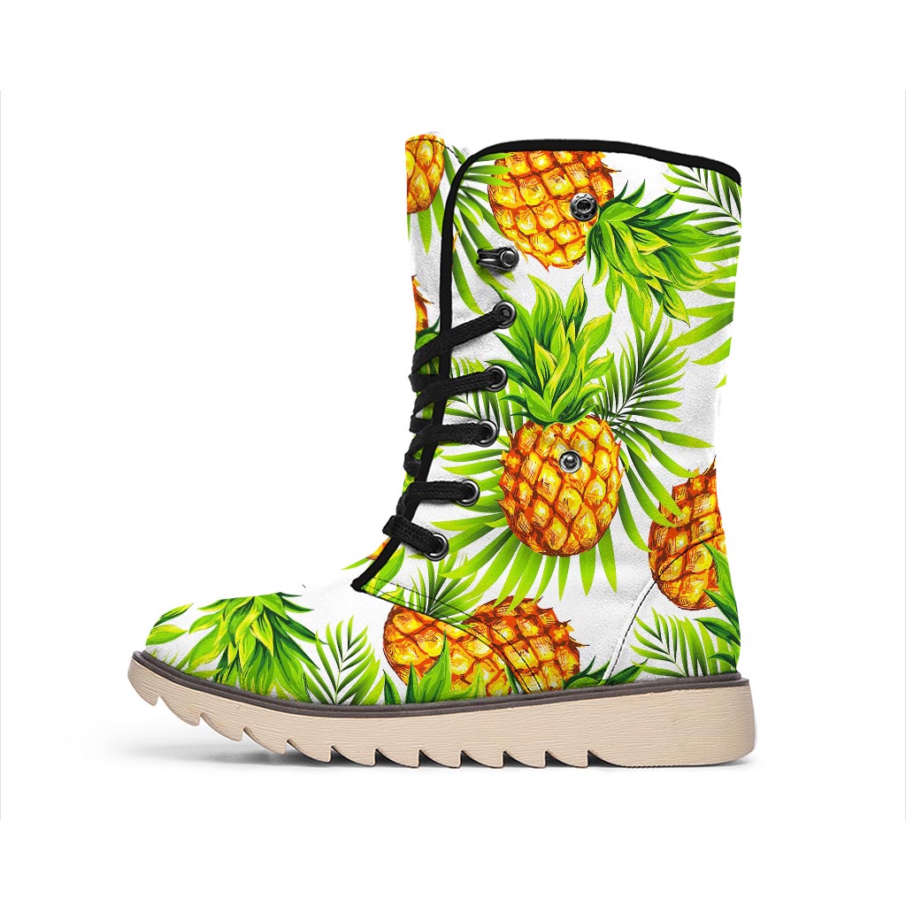White Tropical Pineapple Pattern Print Winter Boots