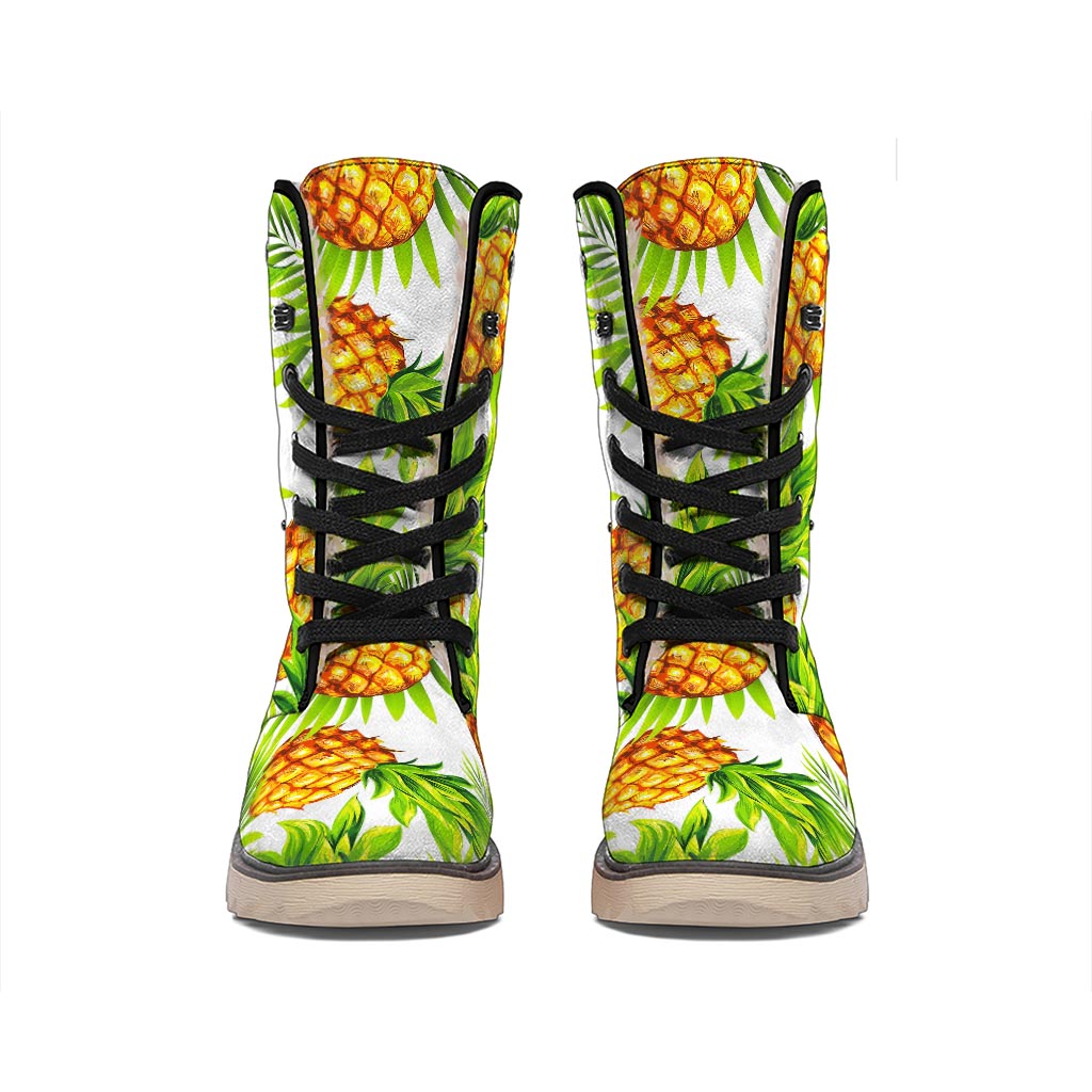 White Tropical Pineapple Pattern Print Winter Boots