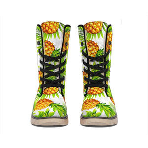 White Tropical Pineapple Pattern Print Winter Boots