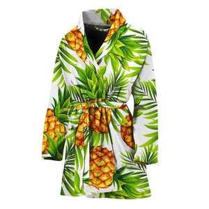 White Tropical Pineapple Pattern Print Women's Bathrobe