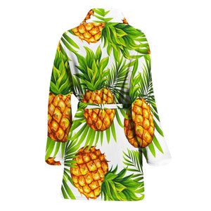 White Tropical Pineapple Pattern Print Women's Bathrobe