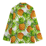 White Tropical Pineapple Pattern Print Women's Blazer