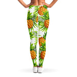 White Tropical Pineapple Pattern Print Women's Leggings