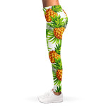 White Tropical Pineapple Pattern Print Women's Leggings