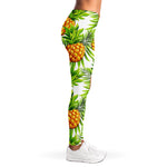White Tropical Pineapple Pattern Print Women's Leggings