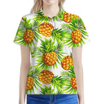 White Tropical Pineapple Pattern Print Women's Polo Shirt