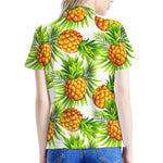 White Tropical Pineapple Pattern Print Women's Polo Shirt
