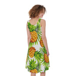 White Tropical Pineapple Pattern Print Women's Sleeveless Dress