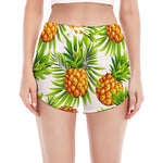 White Tropical Pineapple Pattern Print Women's Split Running Shorts